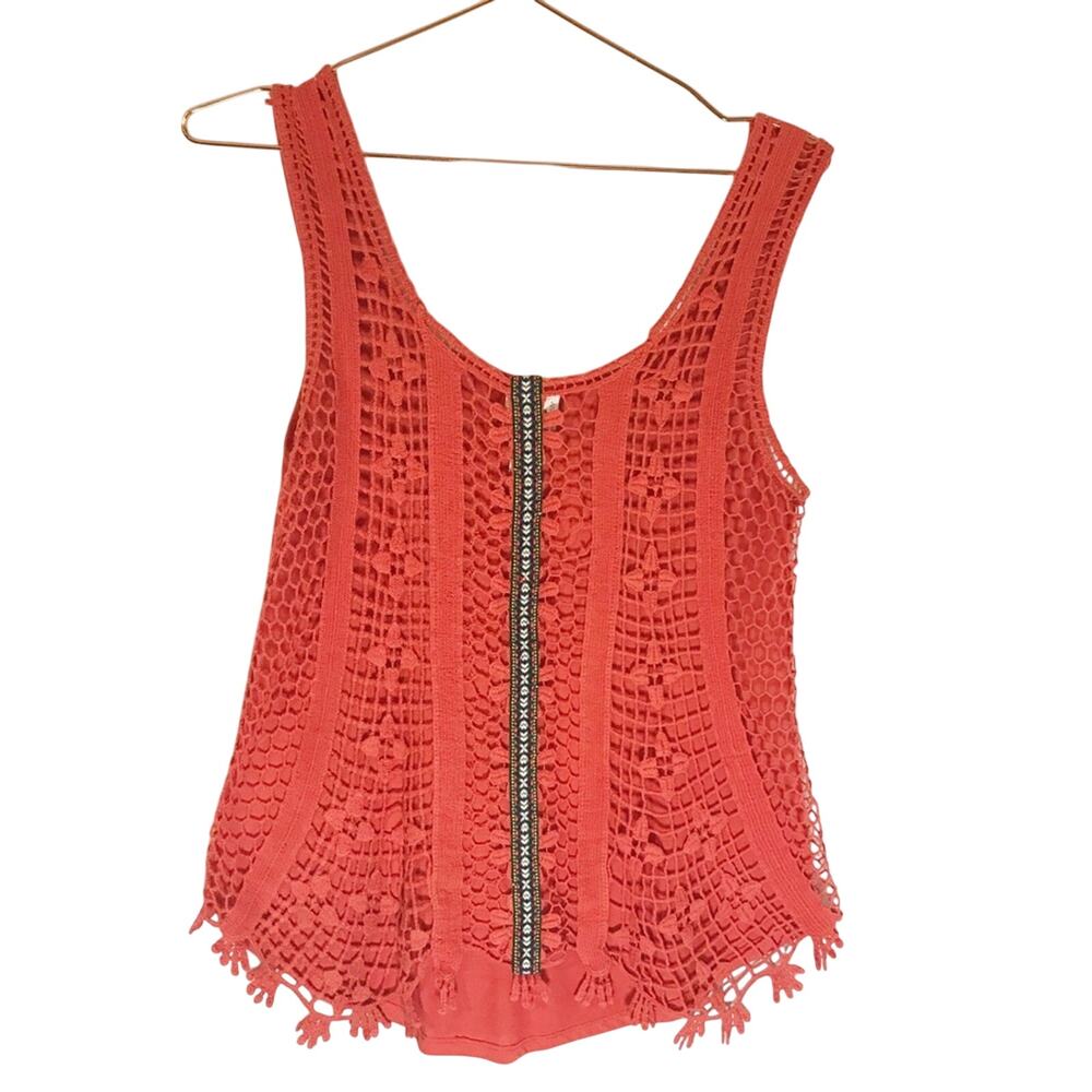 Daytrip Crochet Embroidered Top - Size Small - Tangerine